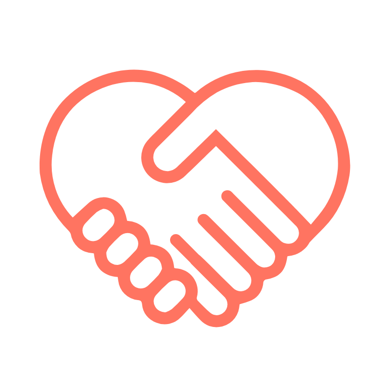 Icono de dos manos estrechandose formando un corazón.