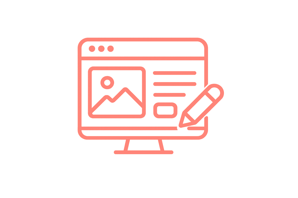 Icono de una pantalla de computadora que simula la creación de páginas web