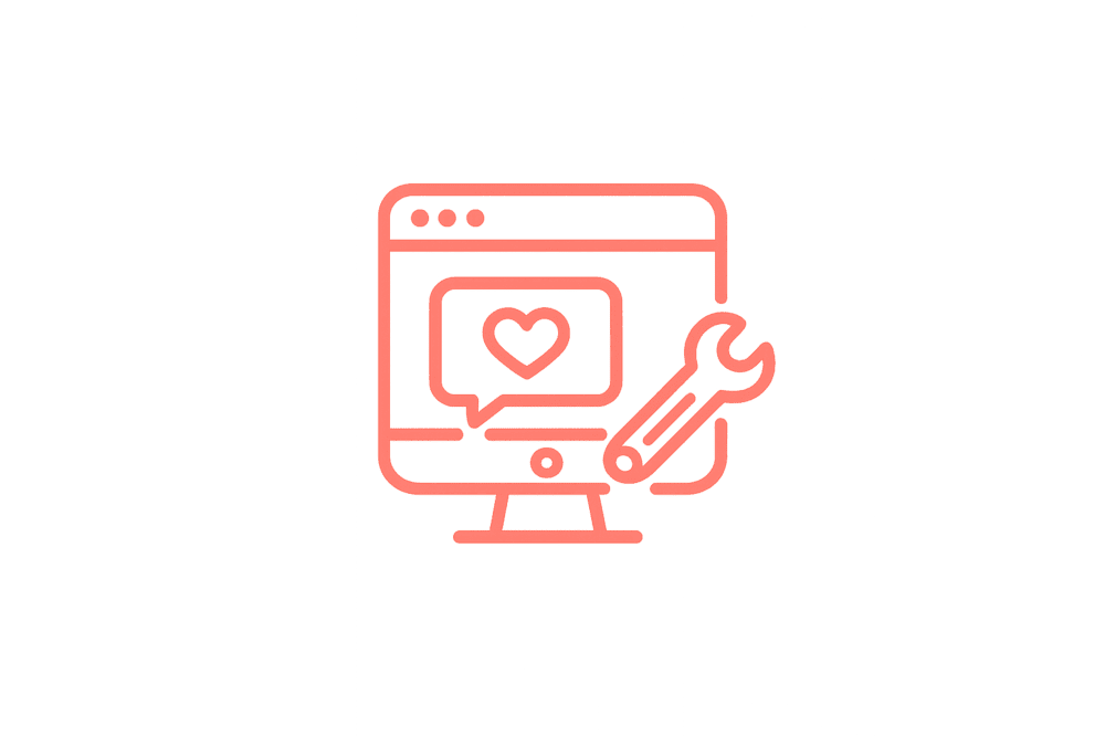Icono que simula una computadora con una imagen de fondo que tiene una herramiento simulando el soporte y mantenimiento de la página web.