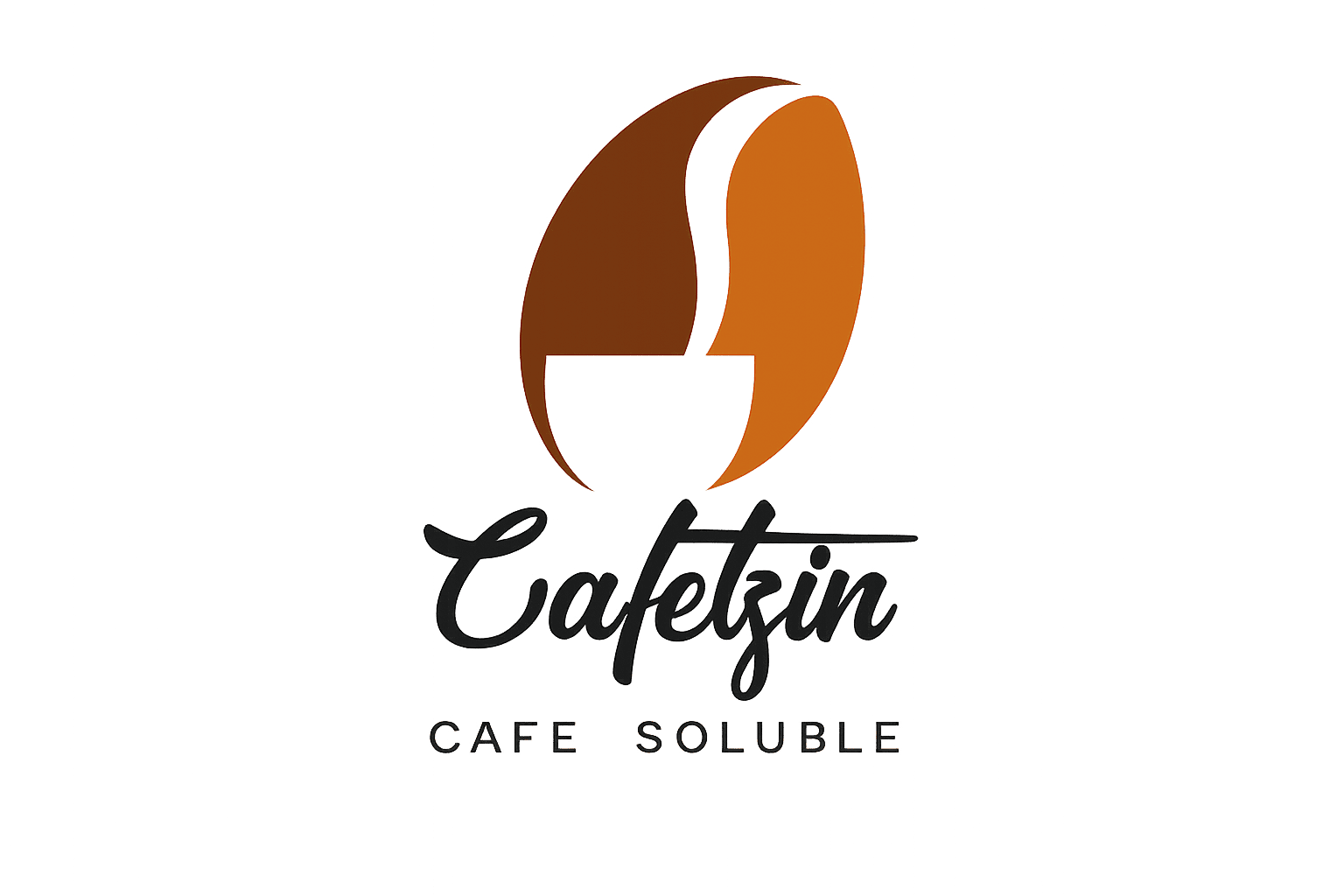 Logotipo de Cafetzin Café Soluble con un grano de café estilizado en tonos café y naranja.