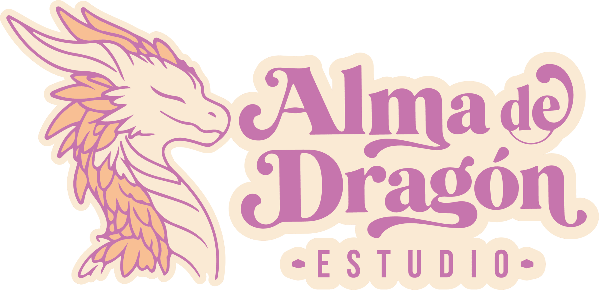 Imagotipo oficial de la marca Alma de Dragón Estudio, donde se muestra la cabeza de un dragón y al costado la frases Alma de Dragón Estudio.